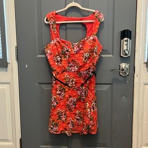 Orange/pink floral ladies dress. Size 16